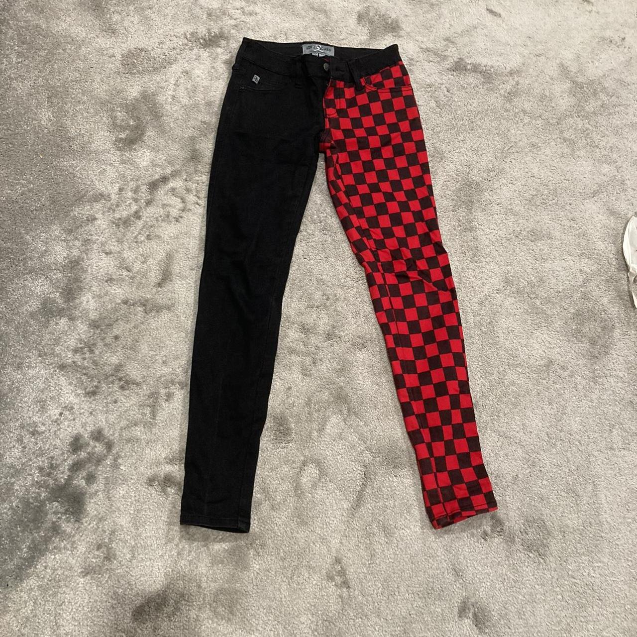 Hot Topic Red and Black Split Leg Skinny Jeans - Main Image