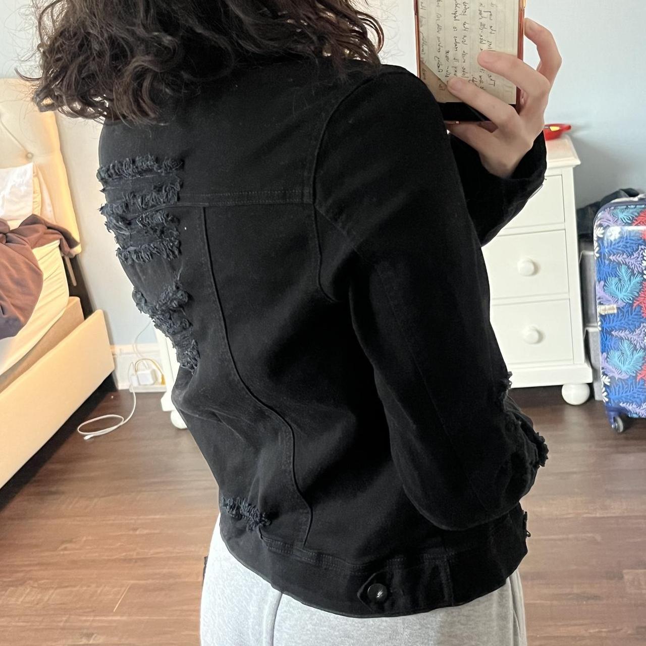 Black ripped denim jacket from Forever 21 🖤 Size M Depop