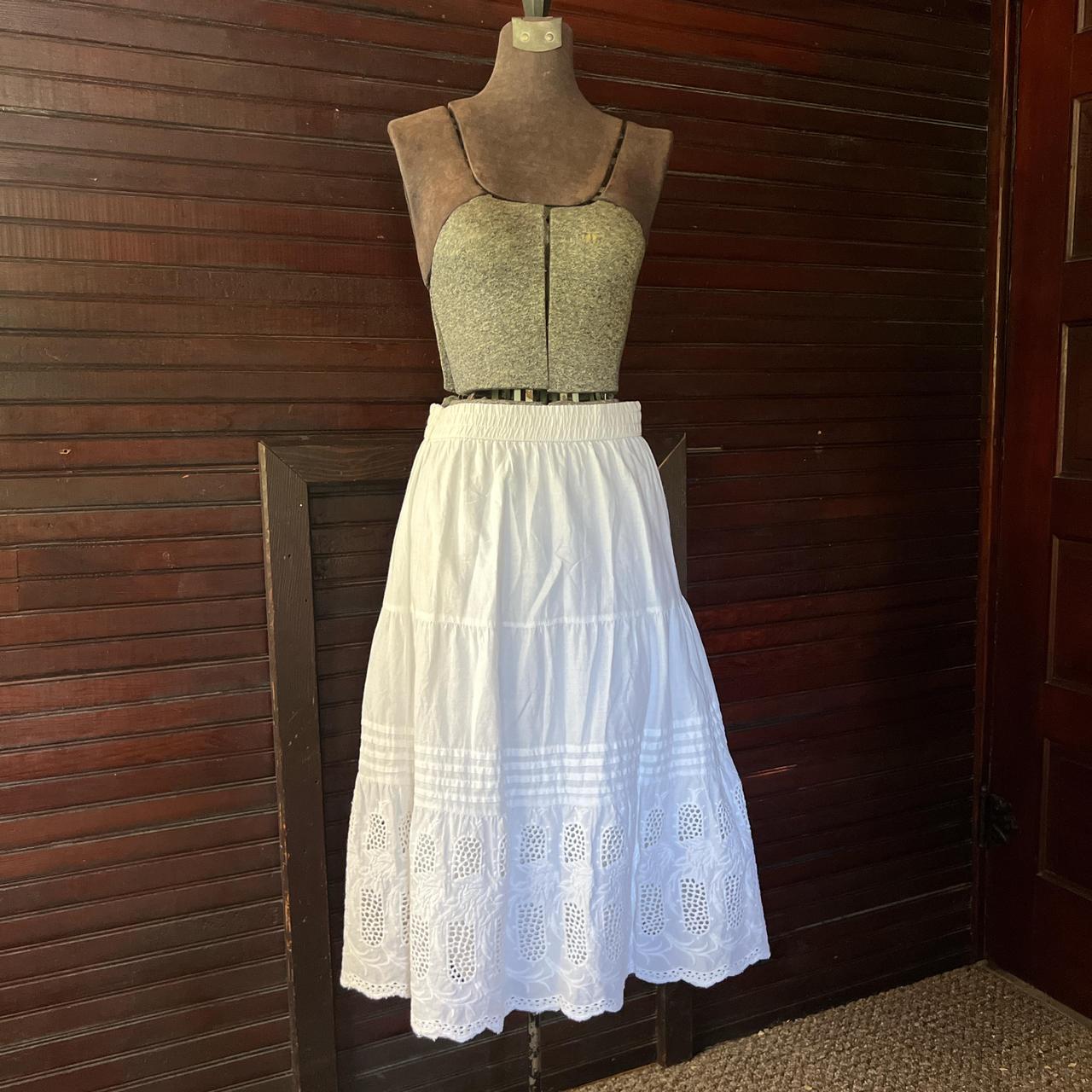 Women's Skirt - White - S – White cotton midi ski… - image 1