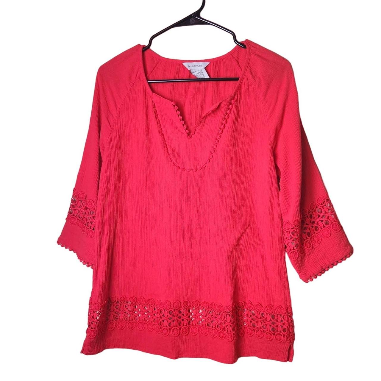 Beautiful red crochet and lace blouse by Multiples.... - Depop