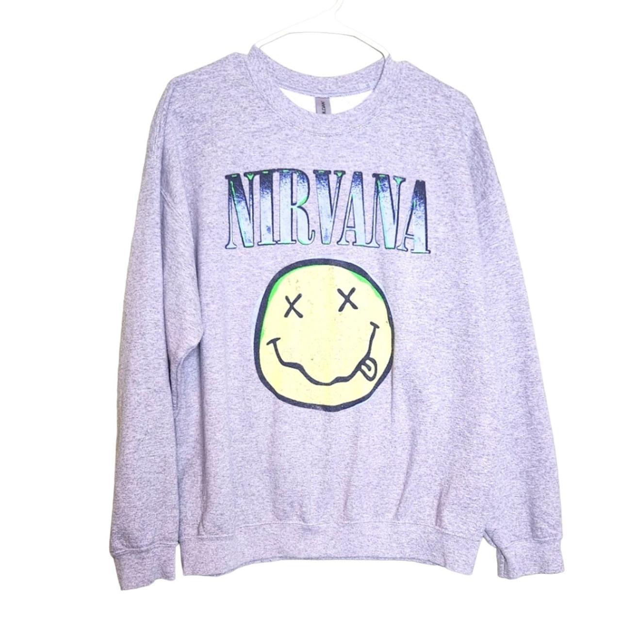 Gray long-sleeved sweatshirt with Nirvana name and... - Depop