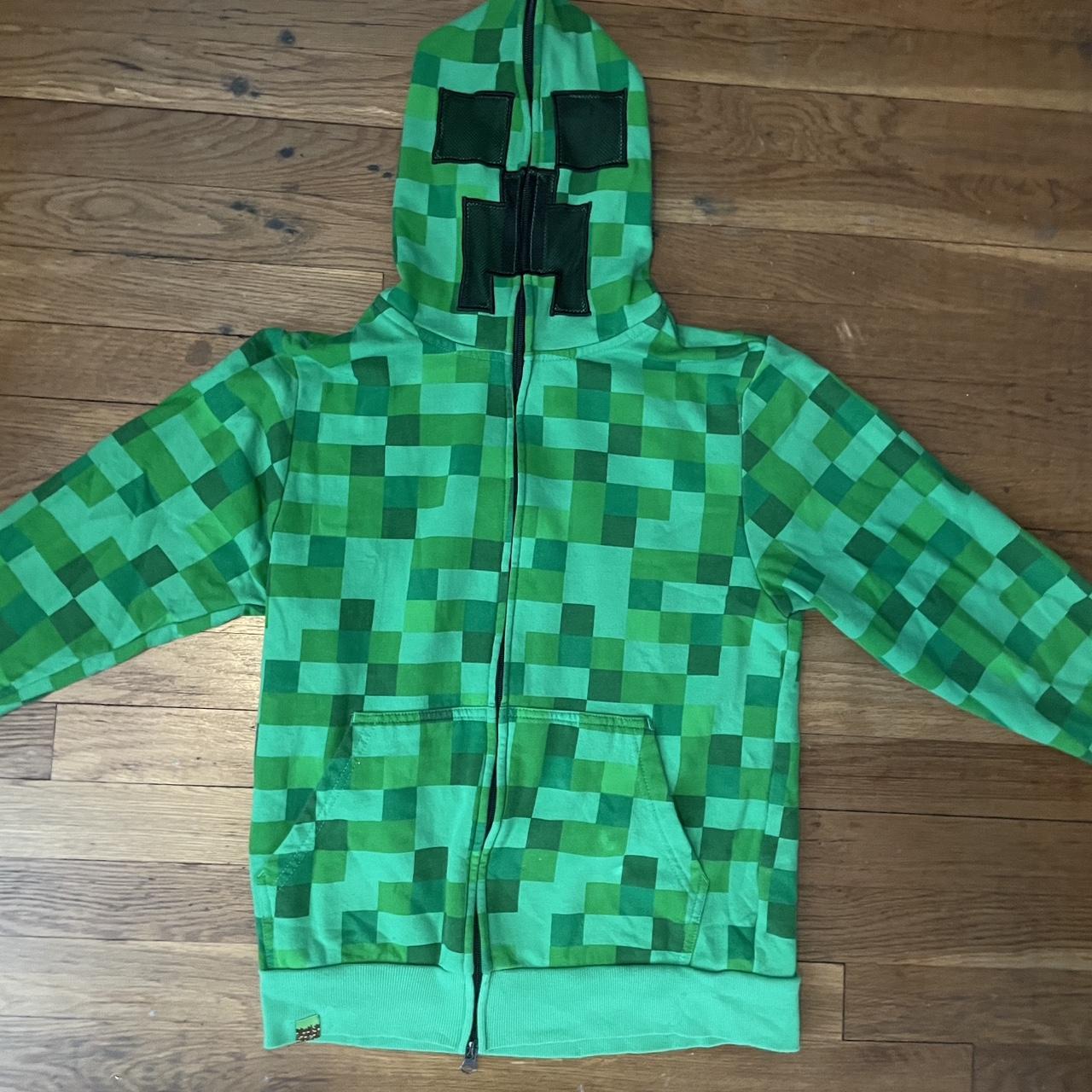 minecraft creeper zip-up jacket kids large contact... - Depop