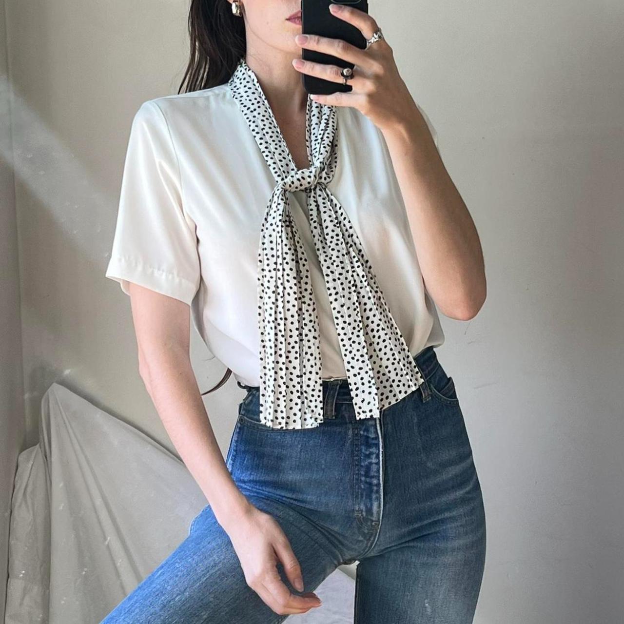 Vintage blouse with spotted pussy bow tie. Simple... - Depop