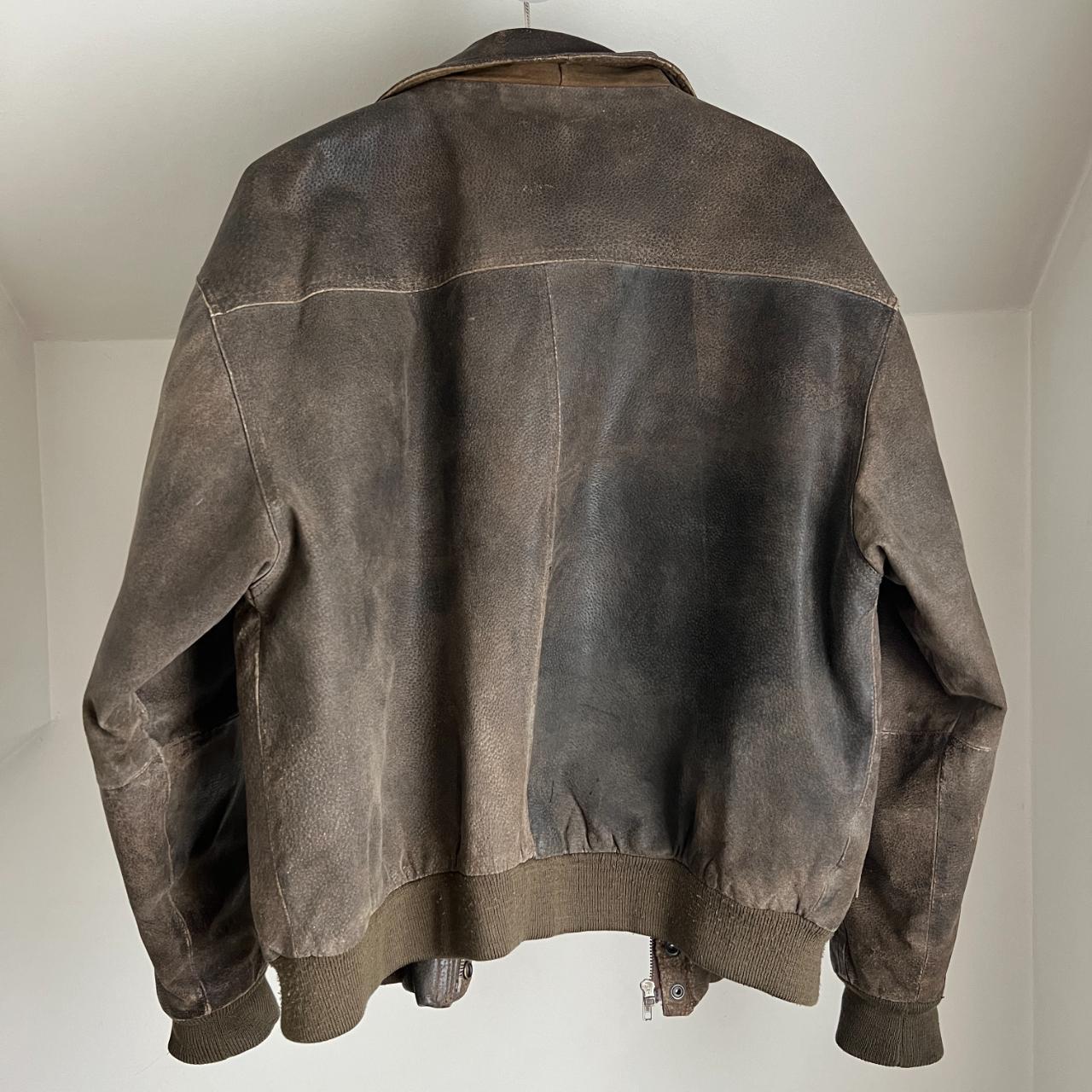 Vintage brown leather bomber jacket. Mid-heavyweight... - Depop