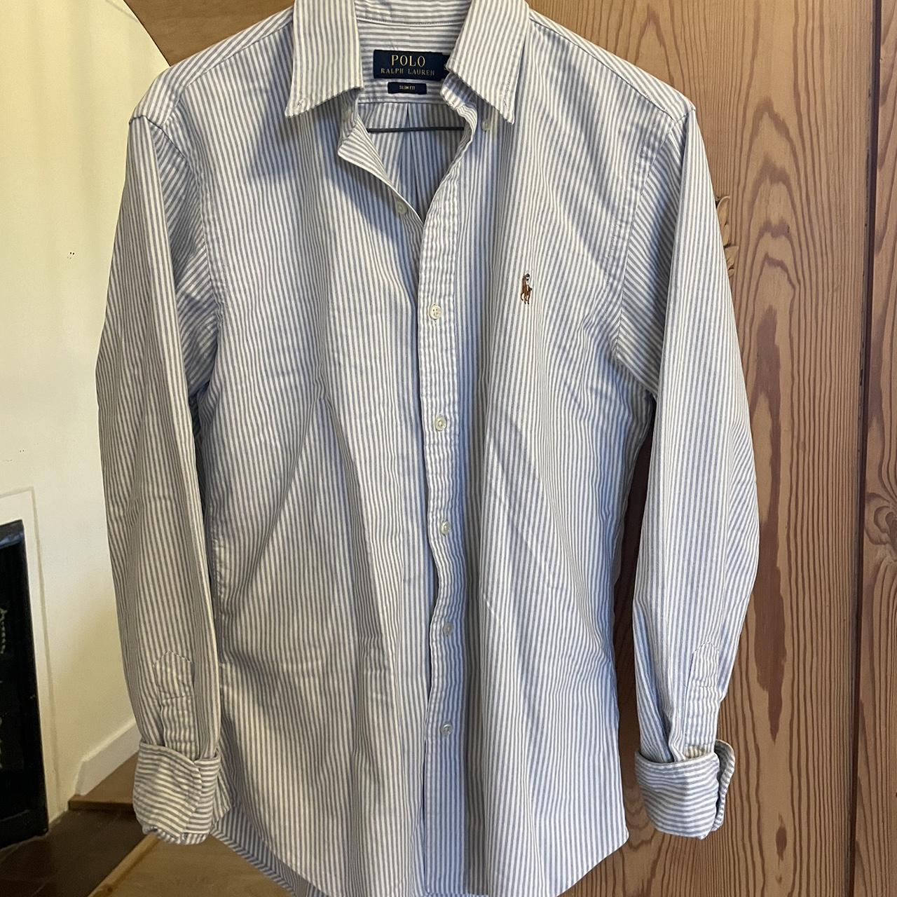 ralph lauren blue and white striped shirt selling... Depop