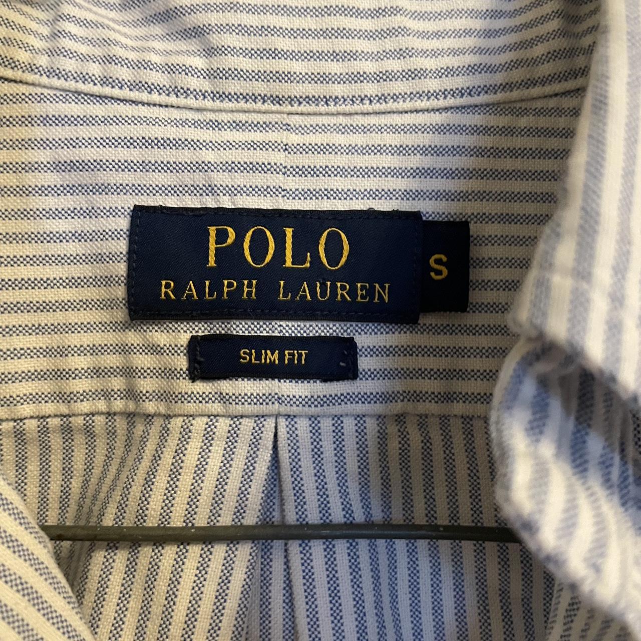 ralph lauren blue and white striped shirt selling... - Depop