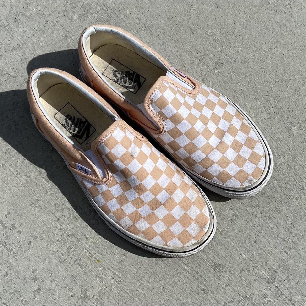 baby pink checkered vans size 8 womens - Depop