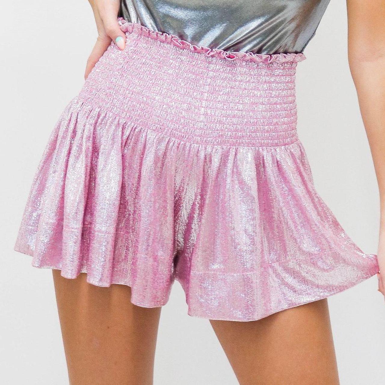 Queen of Sparkles pink holographic shorts. Perfect... - Depop