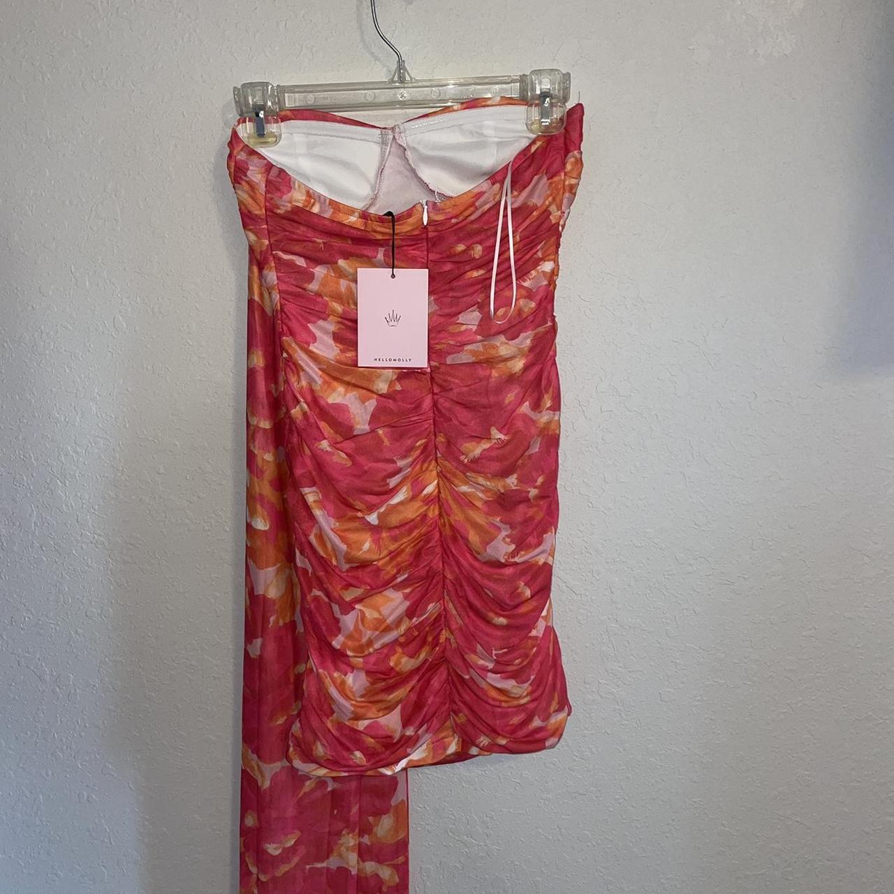 Hello molly pink and orange mini dress with tie!... Depop