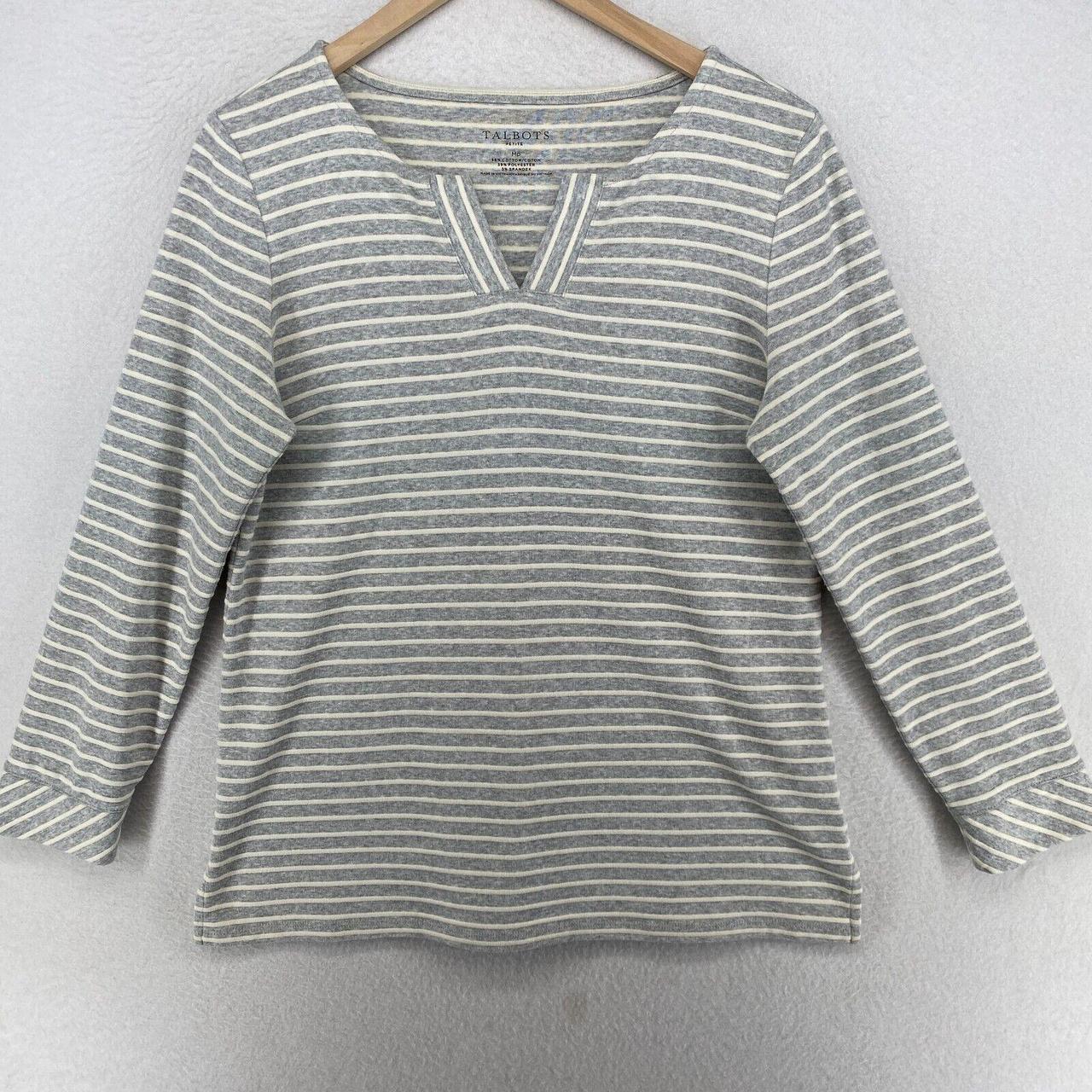 TALBOTS Top PM Stretch Cotton Jersey Split V-Neck... - Depop