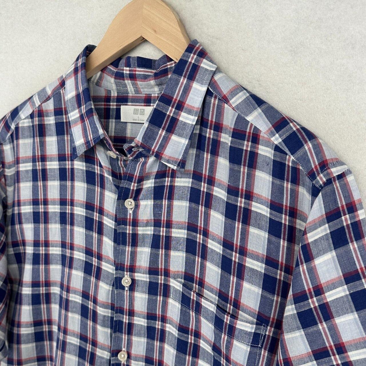 UNIQLO Linen Blend Plaid Oxford Shirt Mens Large... - Depop