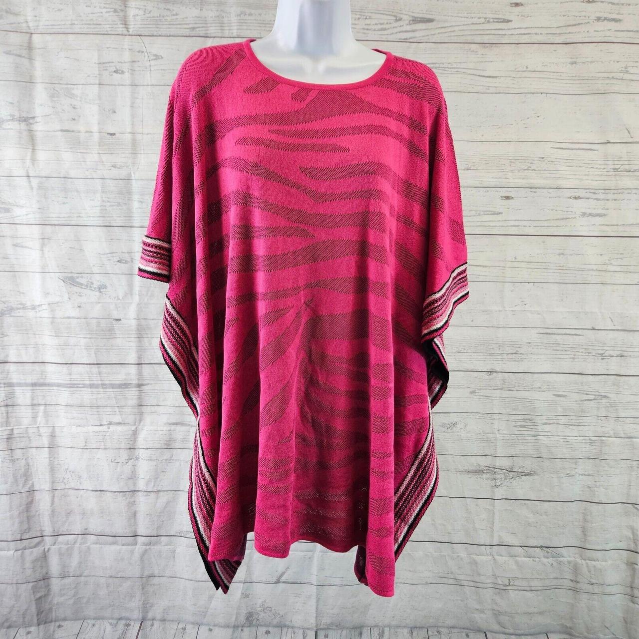 Ming Wang Womens Poncho Top One Size Pink Black... - Depop