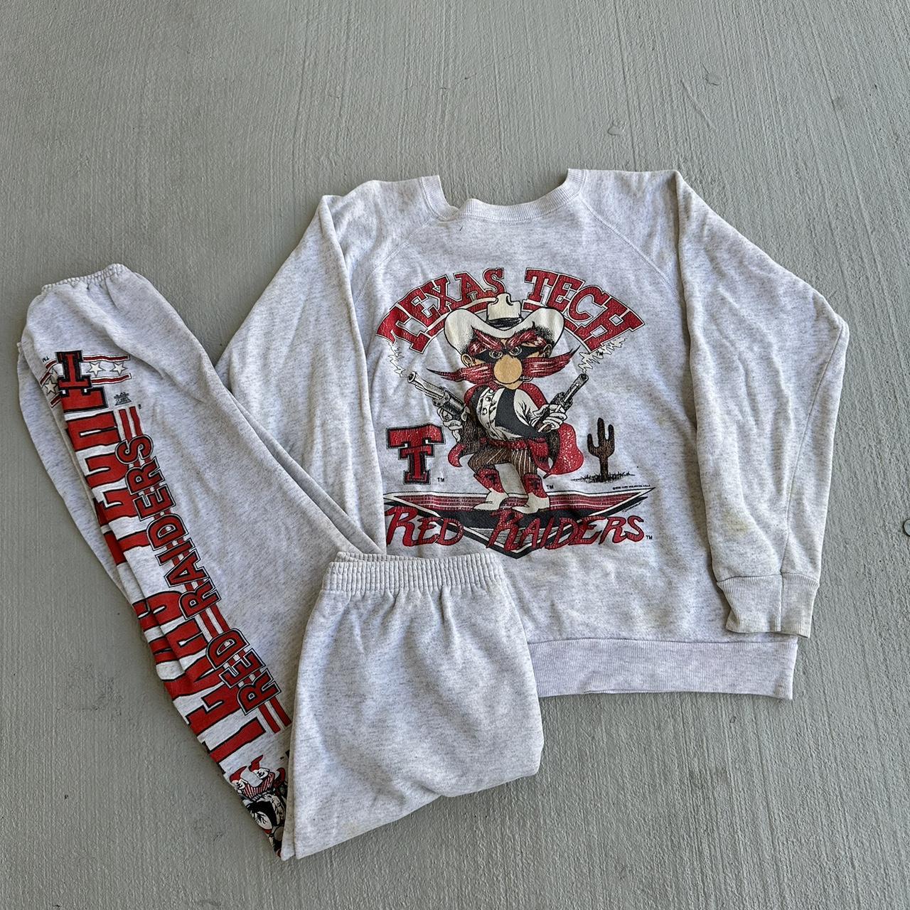 Men's Texas Tech grey and red stitched hoodie size - Depop