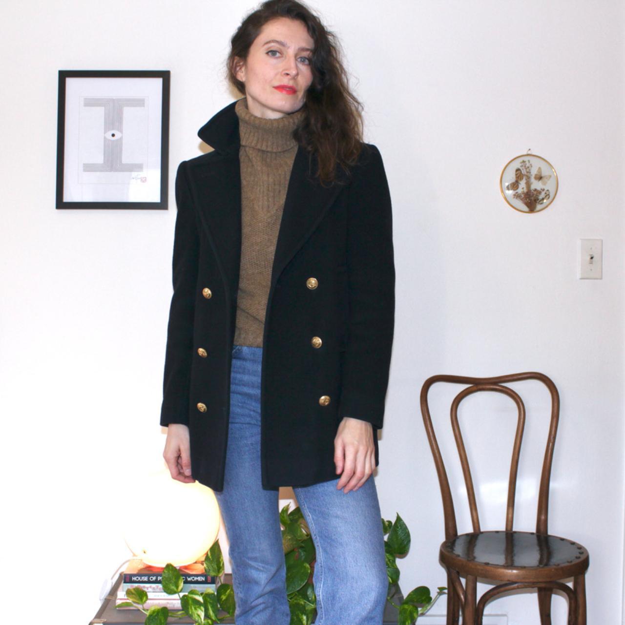 Vintage 80s- 90s navy blue wool double breasted pea...