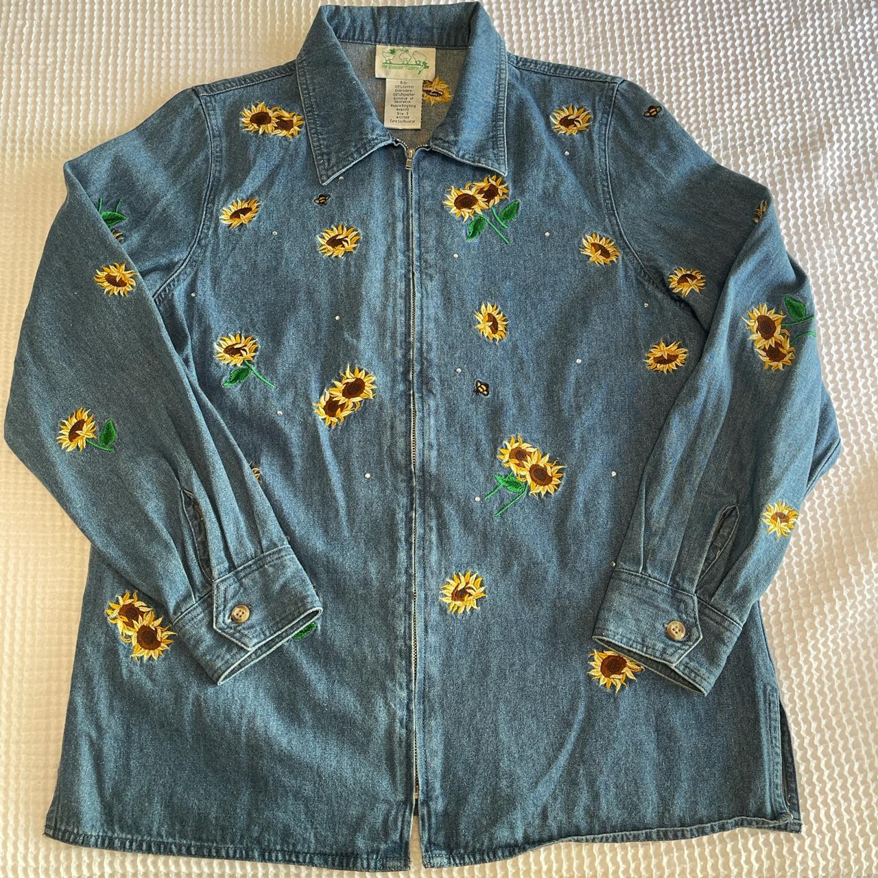 Embroidered Sunflower and Bees Zip-Up