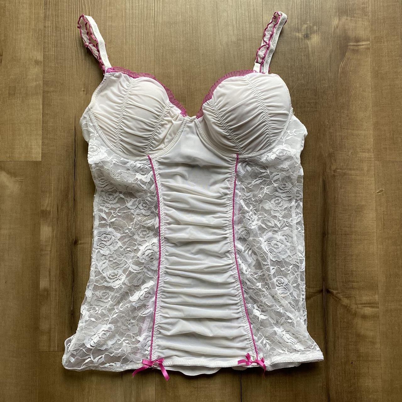 Playboy Women's White and Pink Corset | Depop