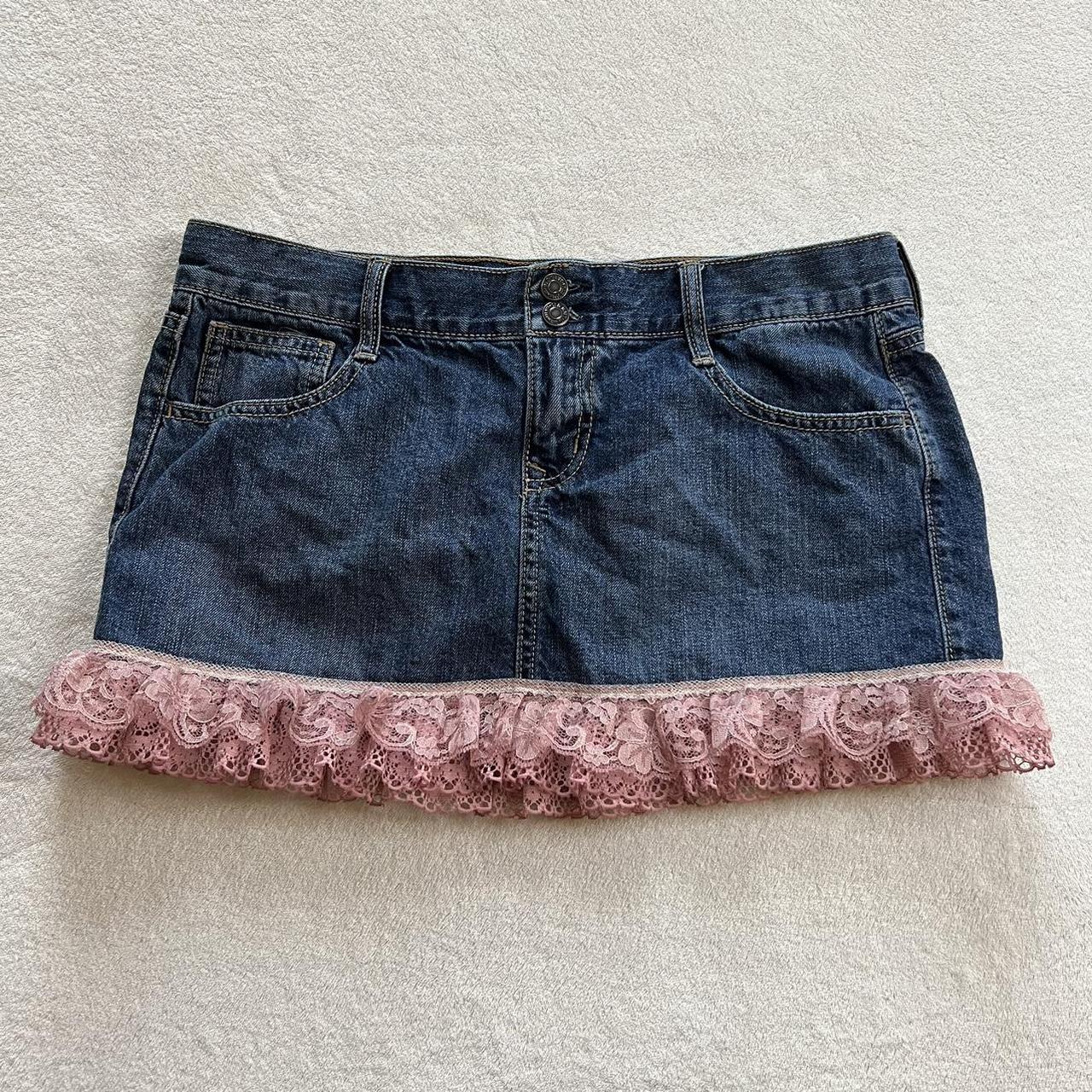 Coquette Lace Trim Denim Skirt Low Rise And Micro Depop 