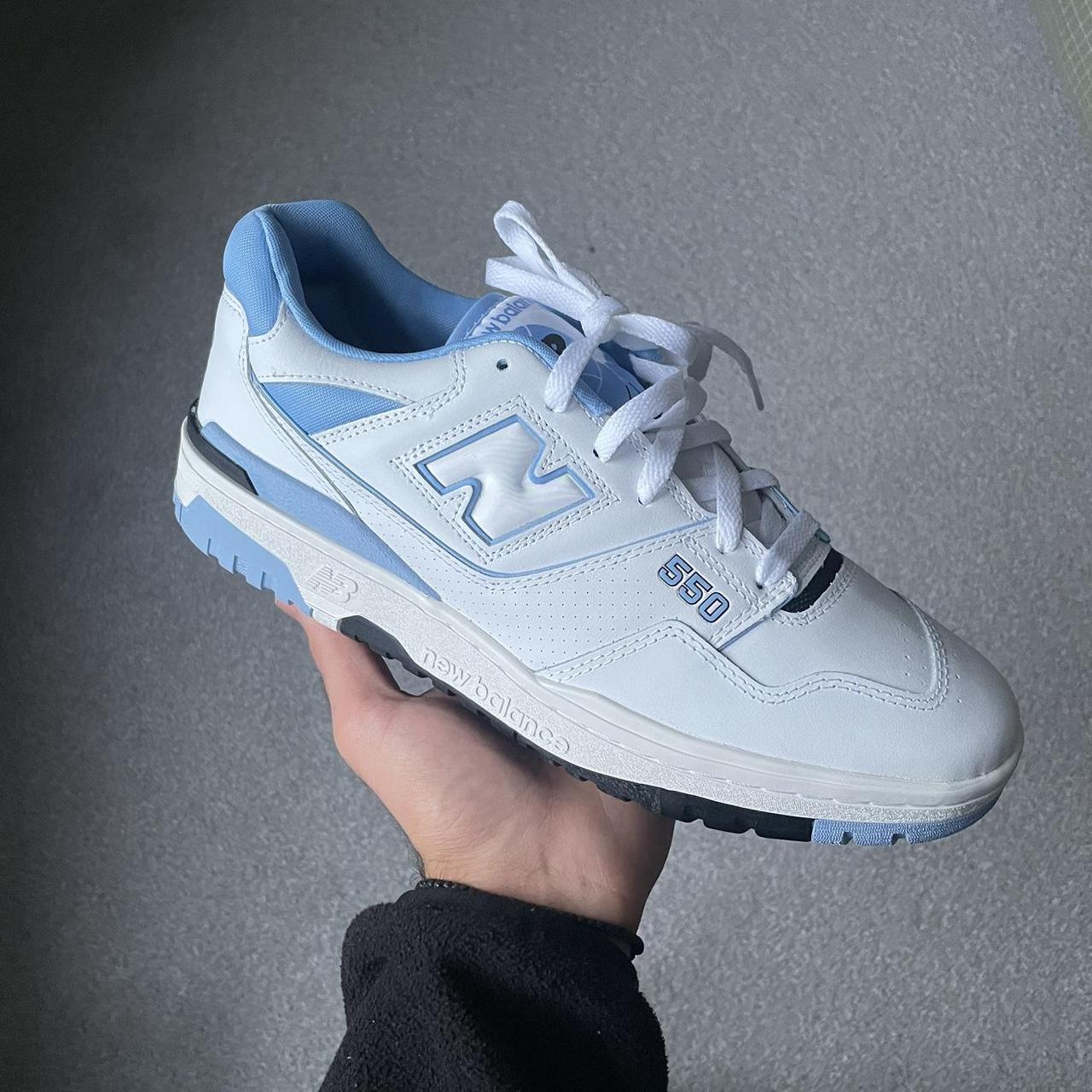 New Balance Men's White and Blue Trainers Depop