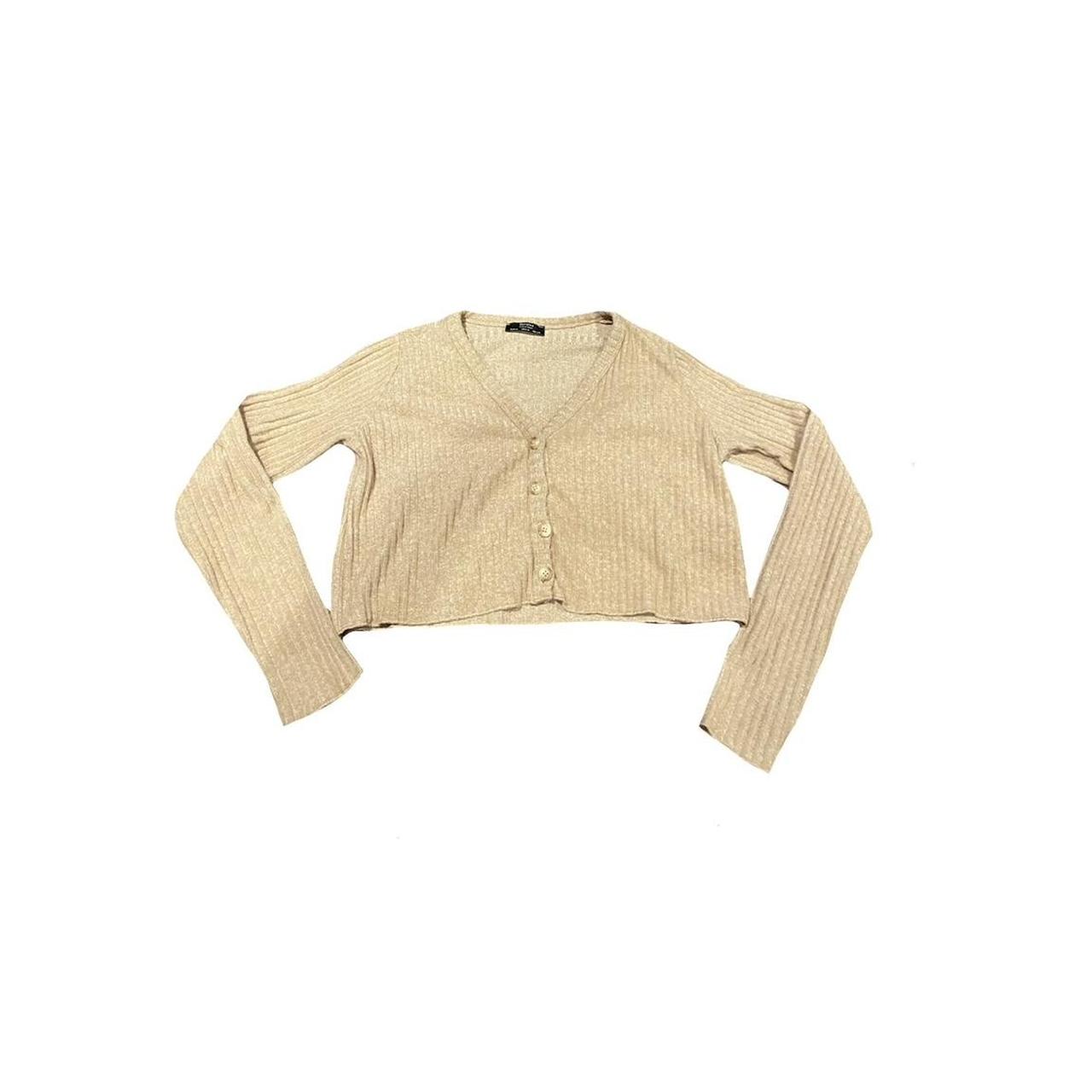 Women’s Bershka Ripped Beige Cropped Cardigan