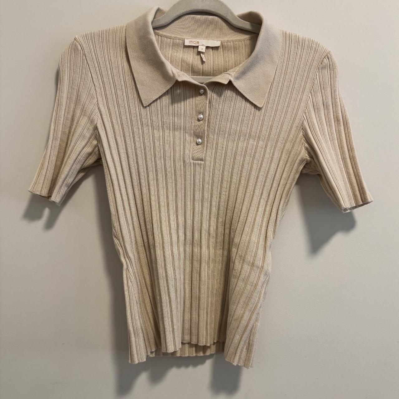 Maje ribbed knit polo collar sweater top in