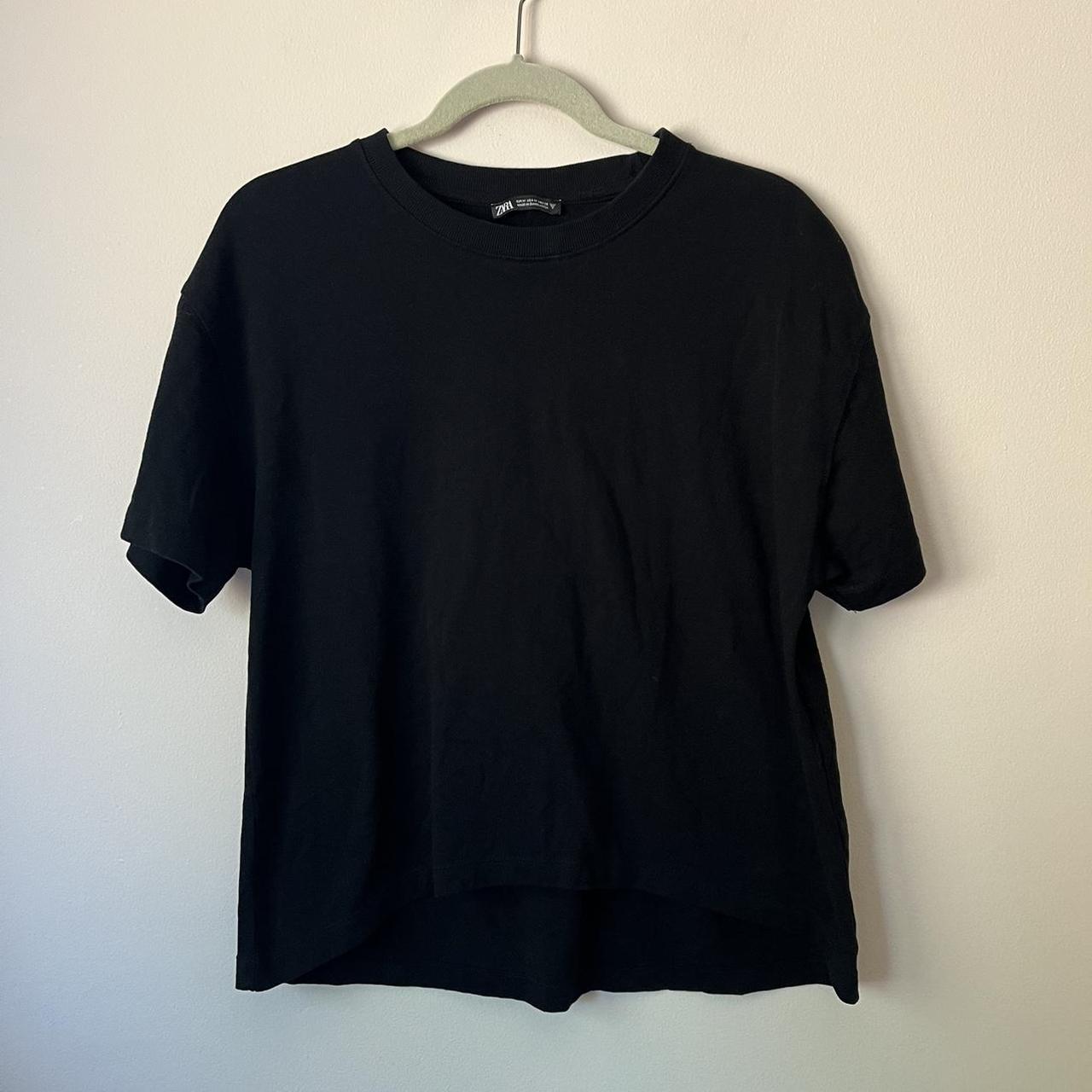 Zara Black tee Shorter front, short sleeves Fabric... - Depop