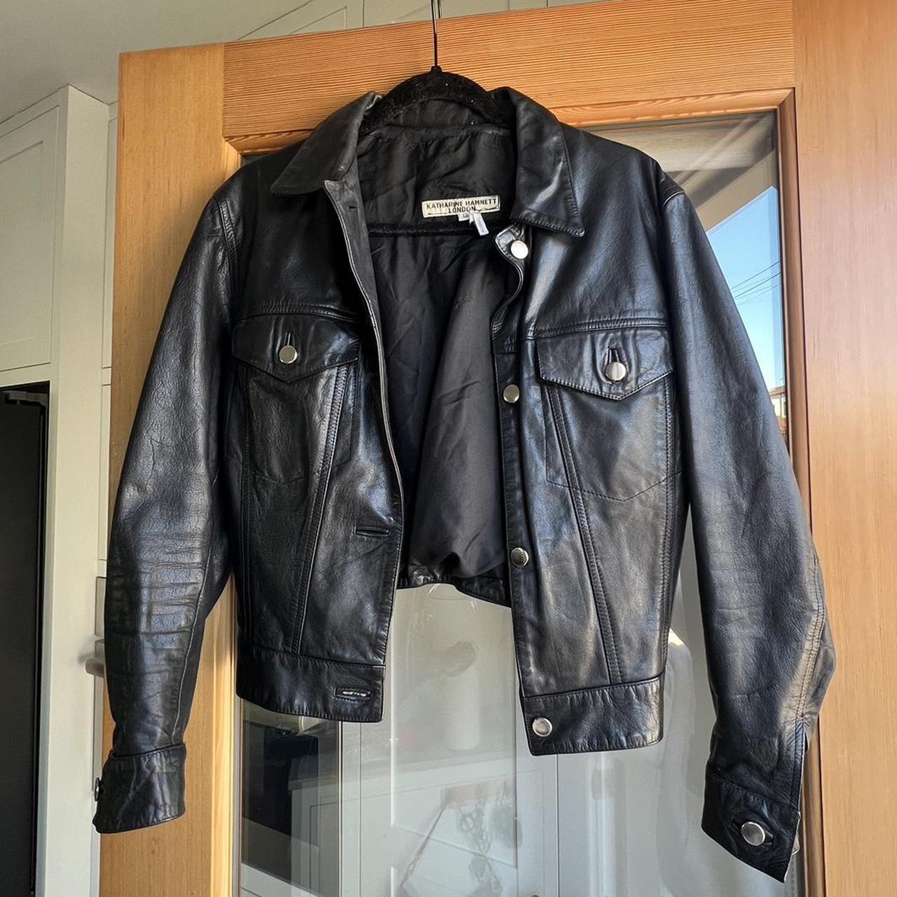 Vintage Katharine Hamnett leather jacket with silk... - Depop