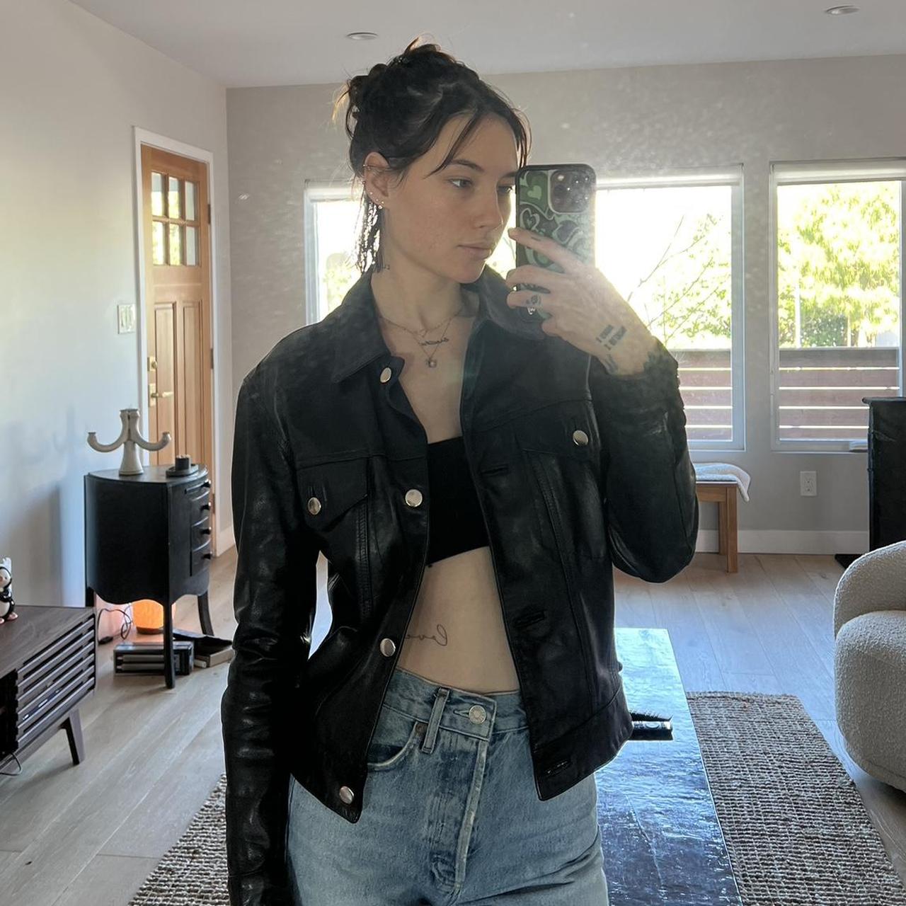 Vintage Katharine Hamnett leather jacket with silk | Depop