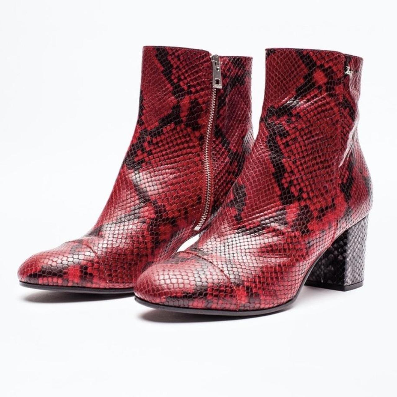 Zadig & Voltaire Red Snakeskin Booties 37 Gently... - Depop