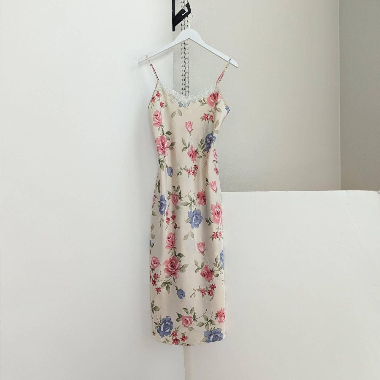 Vintage Floral Satin Lingerie Slip Dress Sz Medium... - Depop