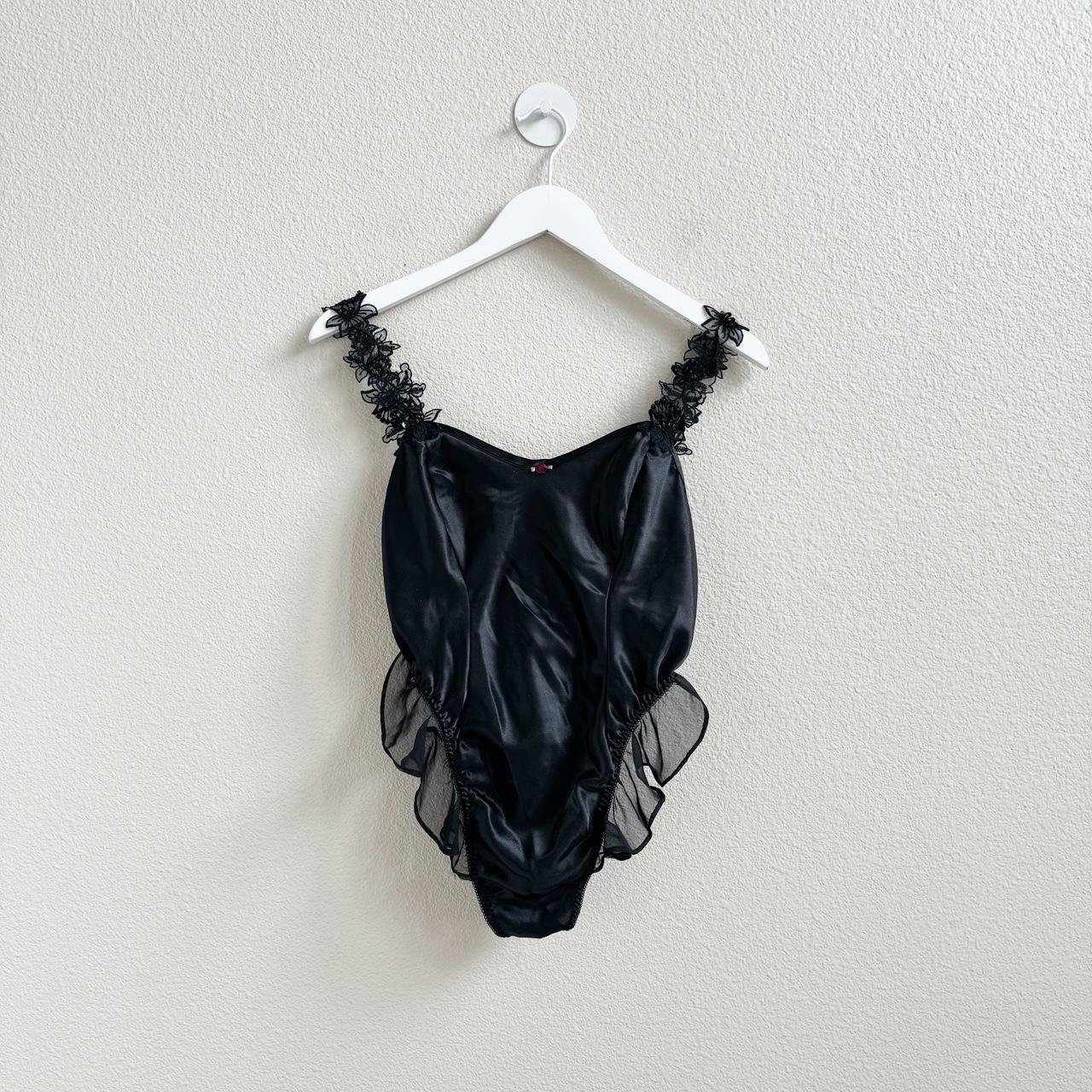 Black Satin Victoria's Secret Thong Teddy/Bodysuit - Depop