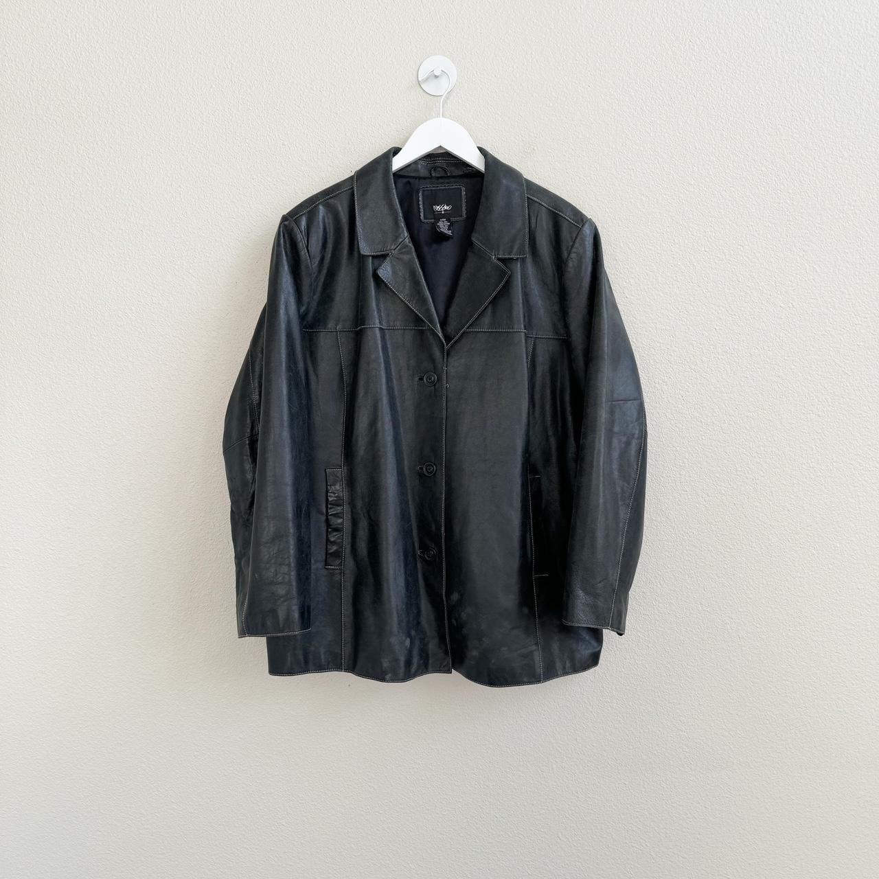 Y2K Black Leather Jacket. Button up. Great... - Depop