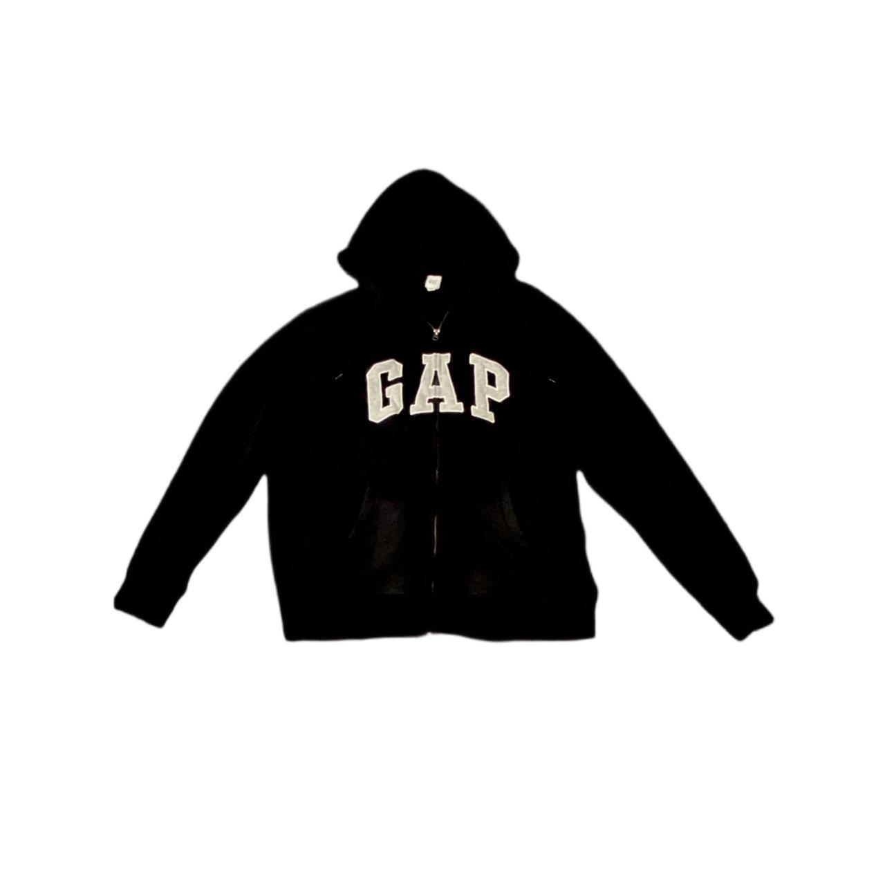 Gap logo zip up hoodie black with gray logo size... - Depop