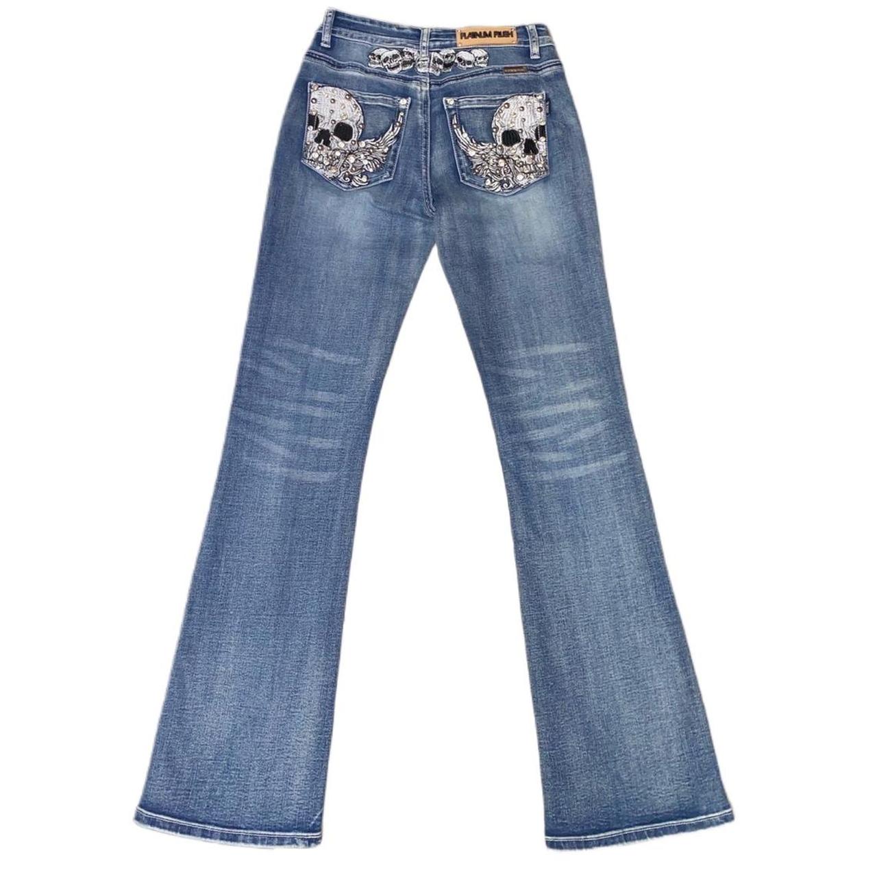 y2k skull bling tramp stamp jeans angel wings and... - Depop