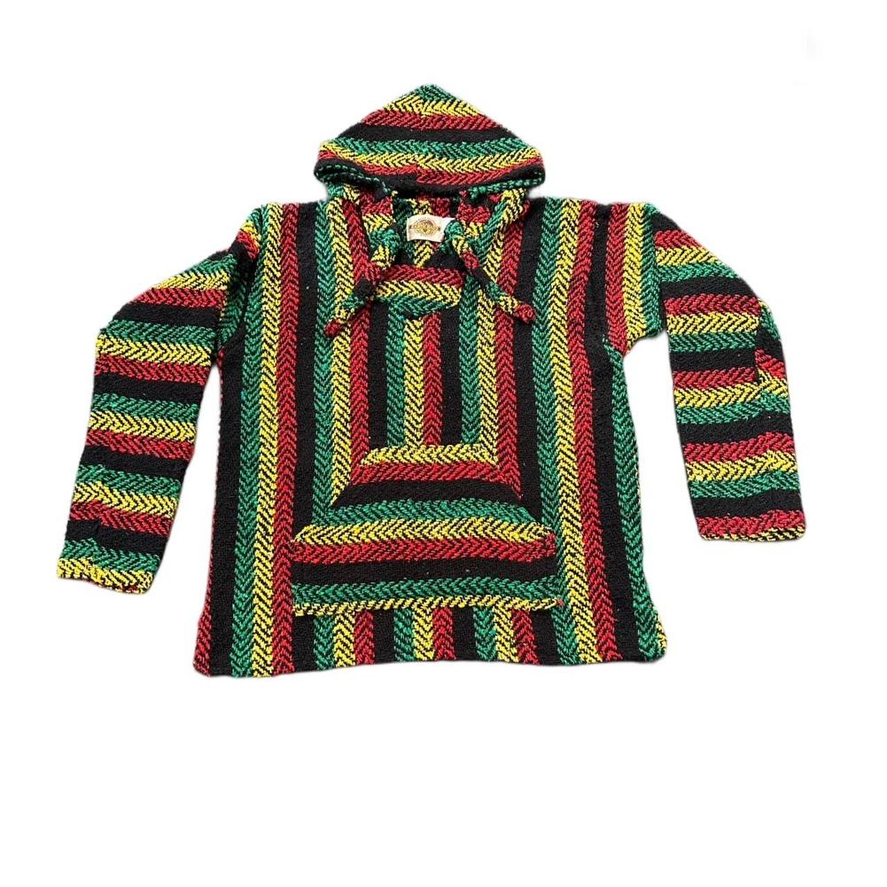 rasta woven hooded jacket tagged size small... - Depop