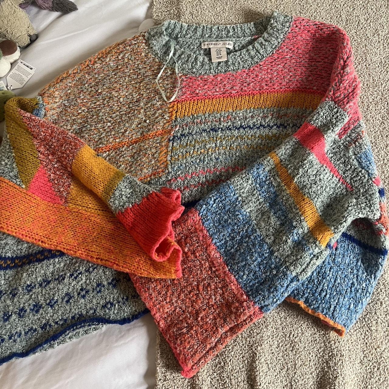 Women's Sweater - Multi - M – cutest patchwork sw… - image 1