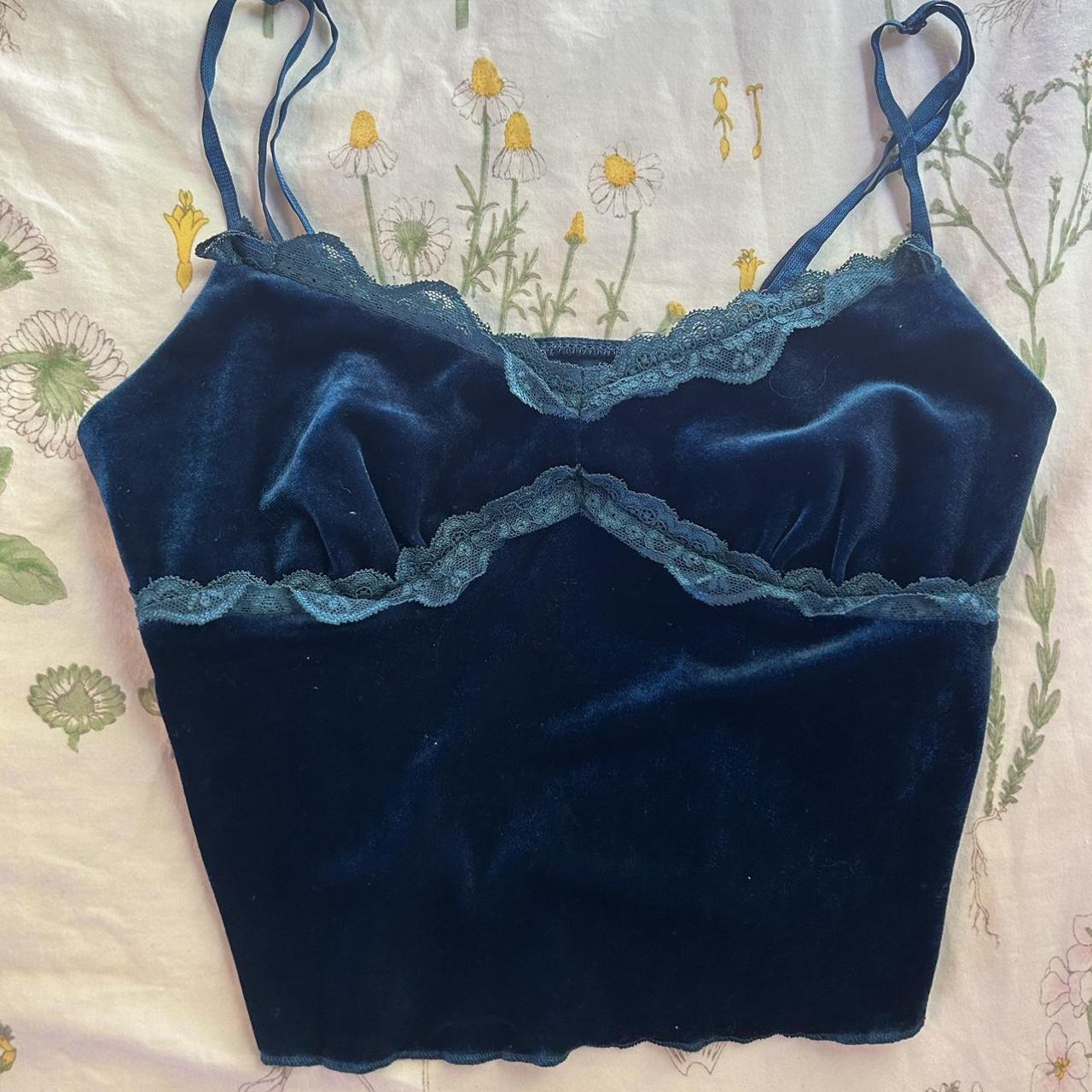 blue lace cami crop top in good condition now... - Depop