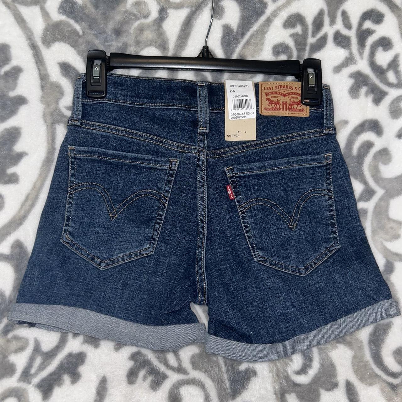 Dark Wash Cuffed Mid Length Levis Short Depop