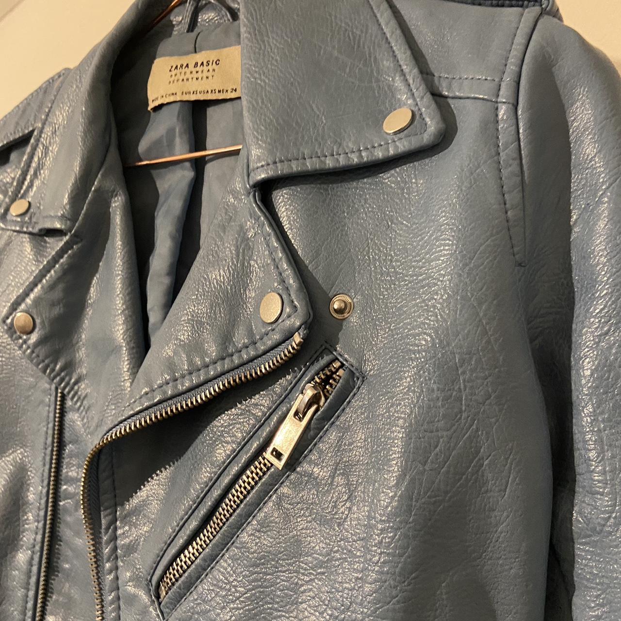 Light blue Zara leather jacket only been worn a... Depop