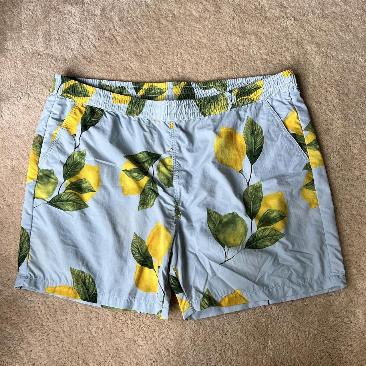 ORIGINAL USE Men’s Lemon Print Swim Board Shorts -... - Depop