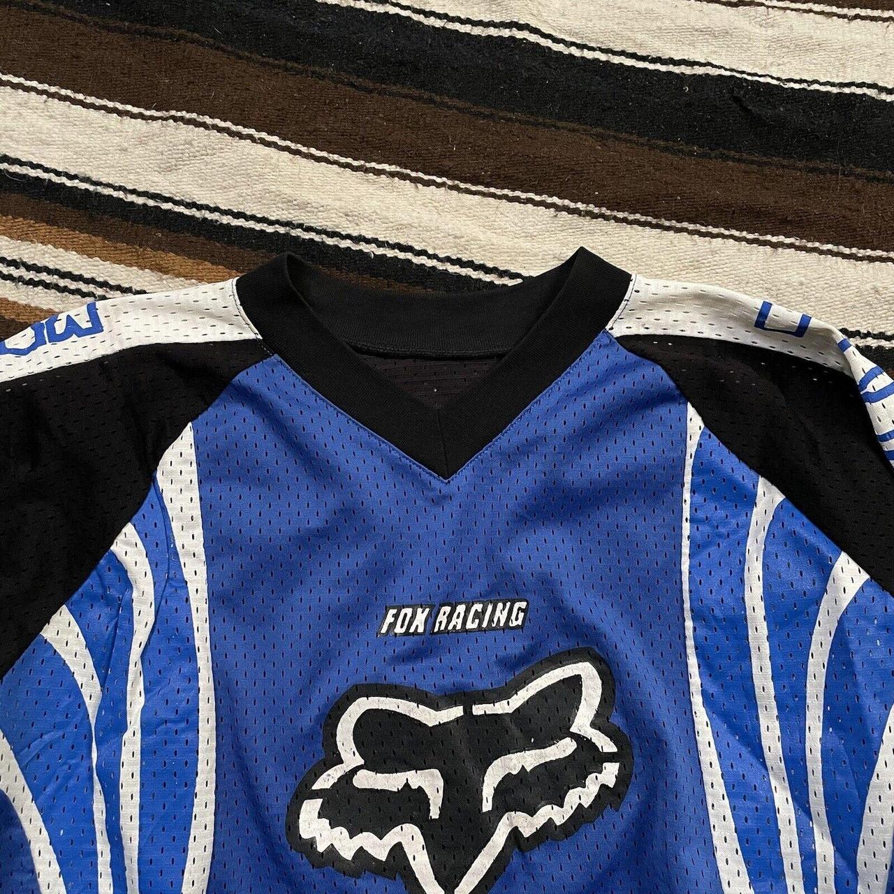 Fox Racing Mesh Jersey Y2K Vintage Biker Top, Blue... - Depop