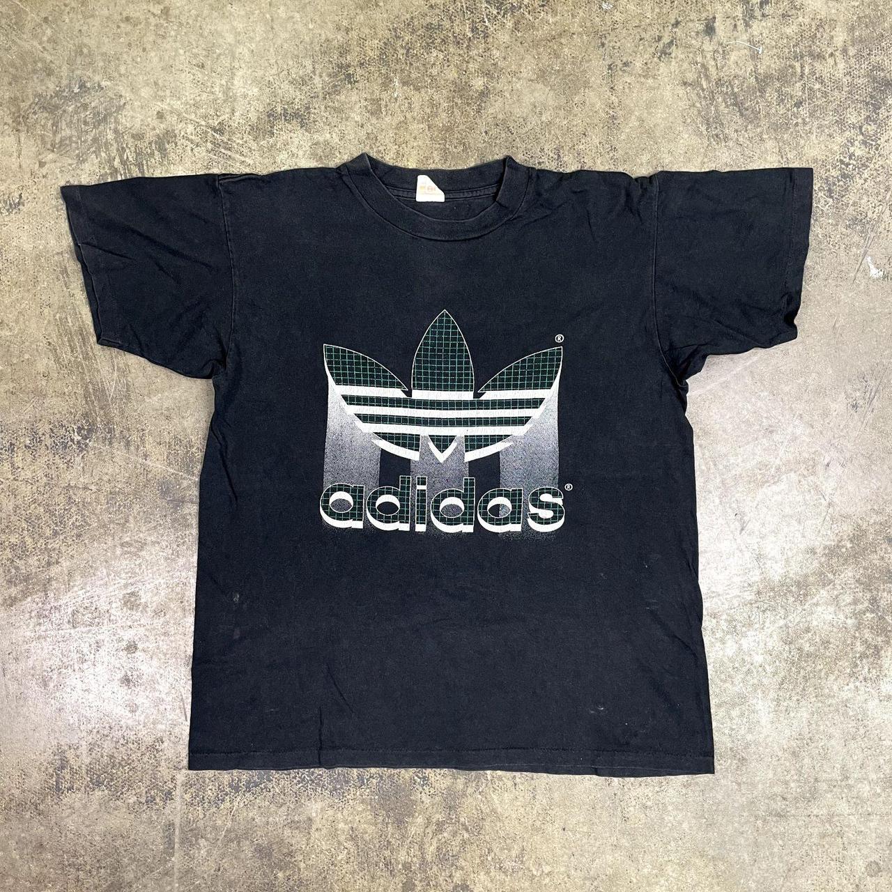 Adidas T-Shirt 80s Vintage Trefoil Logo Tee, Black,... - Depop