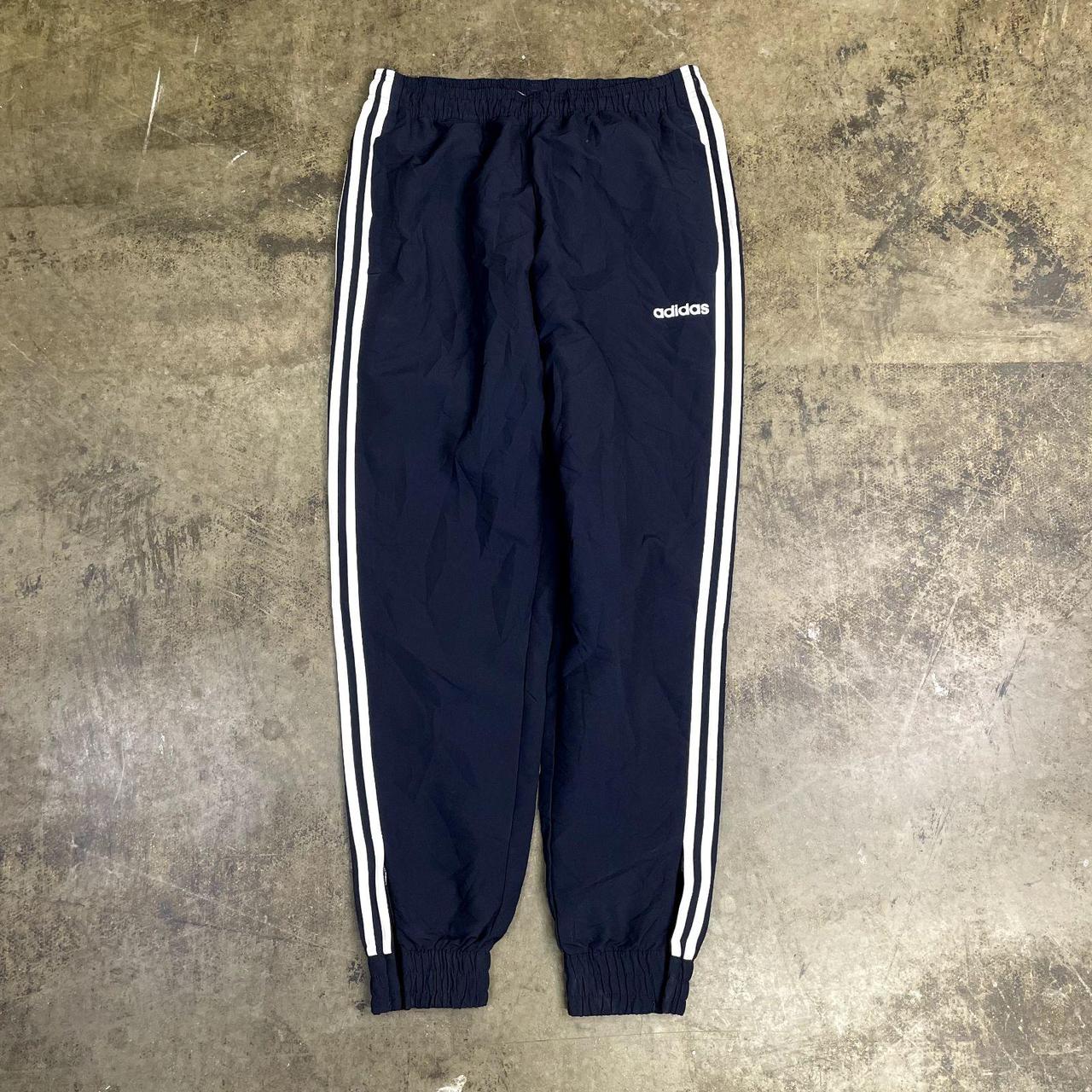 Adidas Tracksuit Bottoms Y2K College Joggers, Navy... - Depop