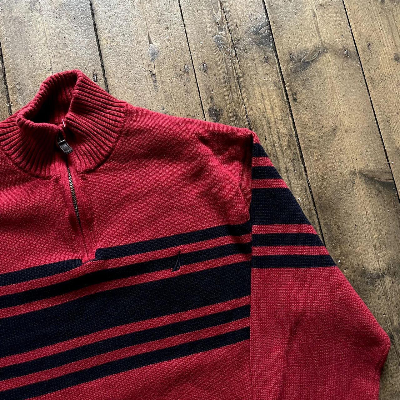 Nautica Jumper Knit Half Zip Vintage Sweater, Red,... - Depop