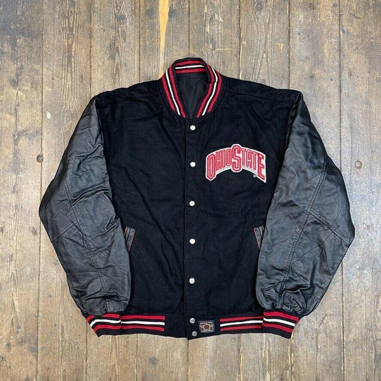 Letterman Varsity Bomber Jacket Ohio State Leather... - Depop