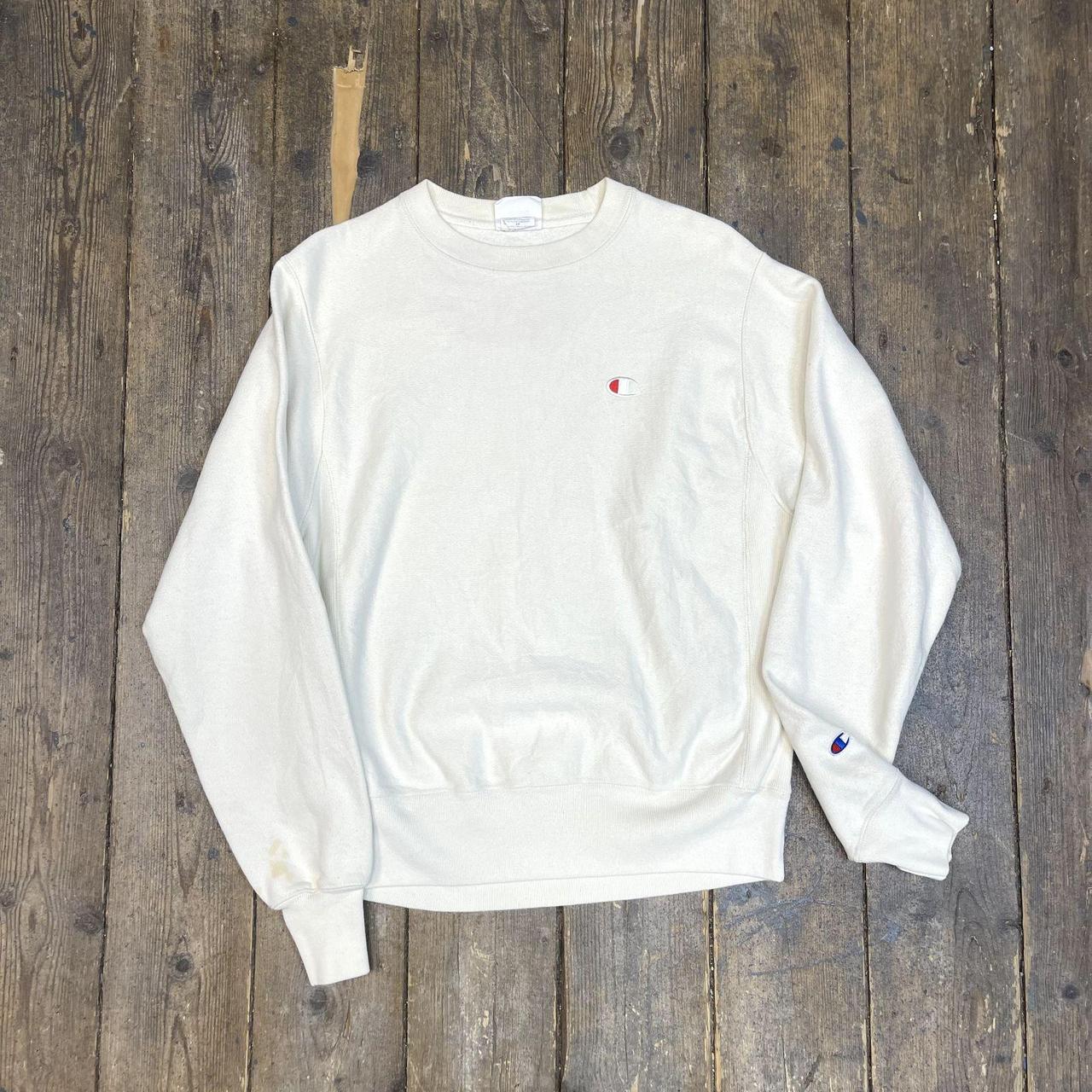 Champion Sweatshirt Reverse Weave Y2K Jumper Cream. Depop