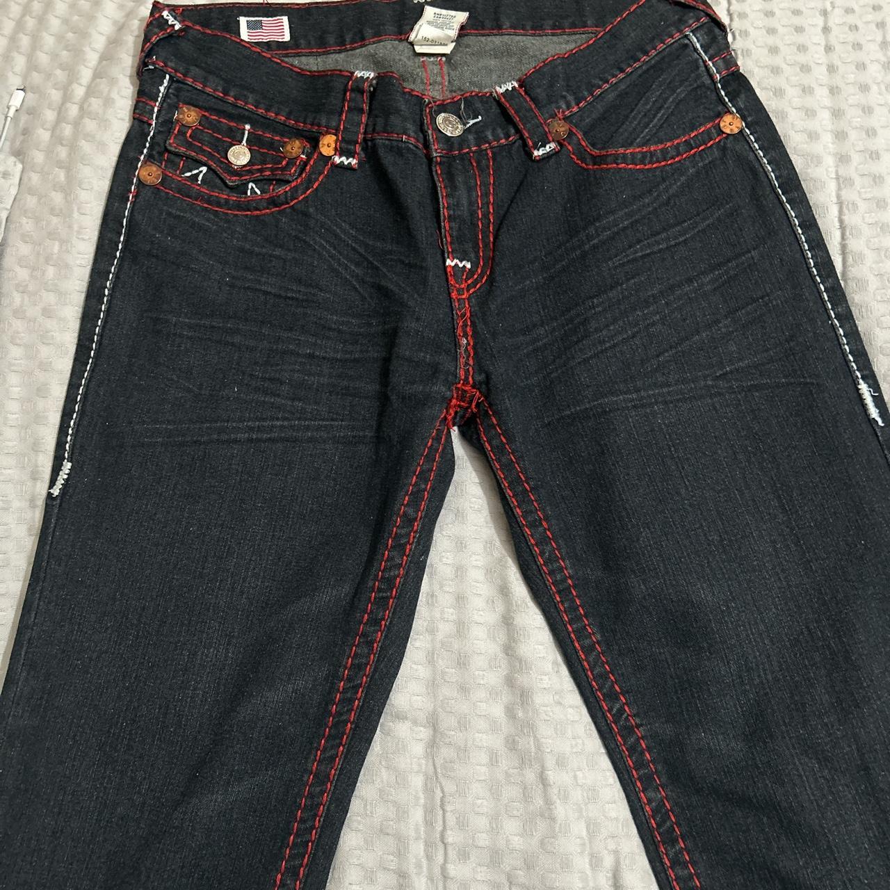 True Religion Men's Red and Black Jeans | Depop