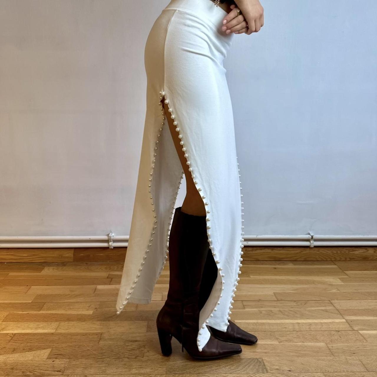 Fairy pearl maxi skirt Pearl beaded trim... - Depop