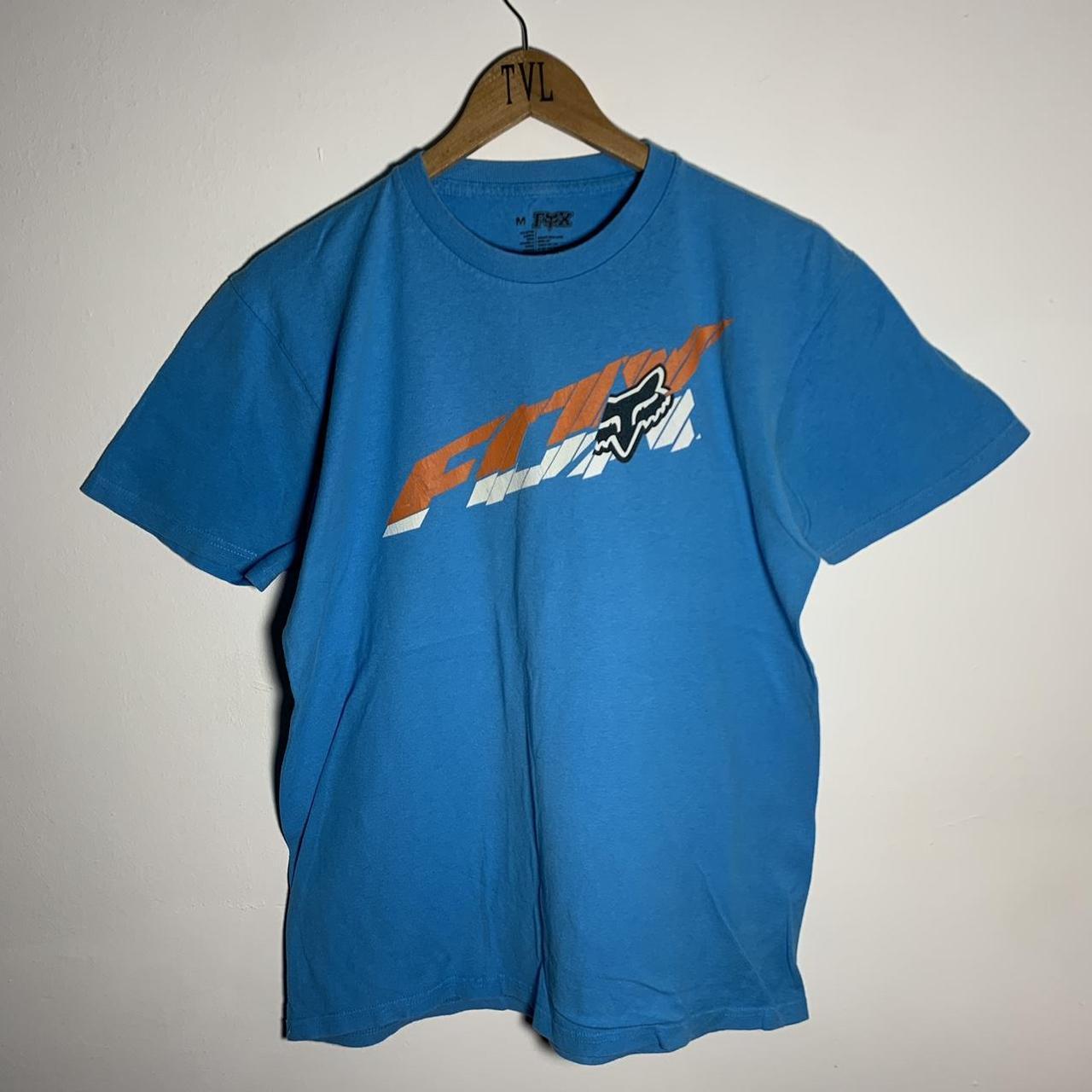 Fox Racing Men's Blue and Orange T-shirt | Depop