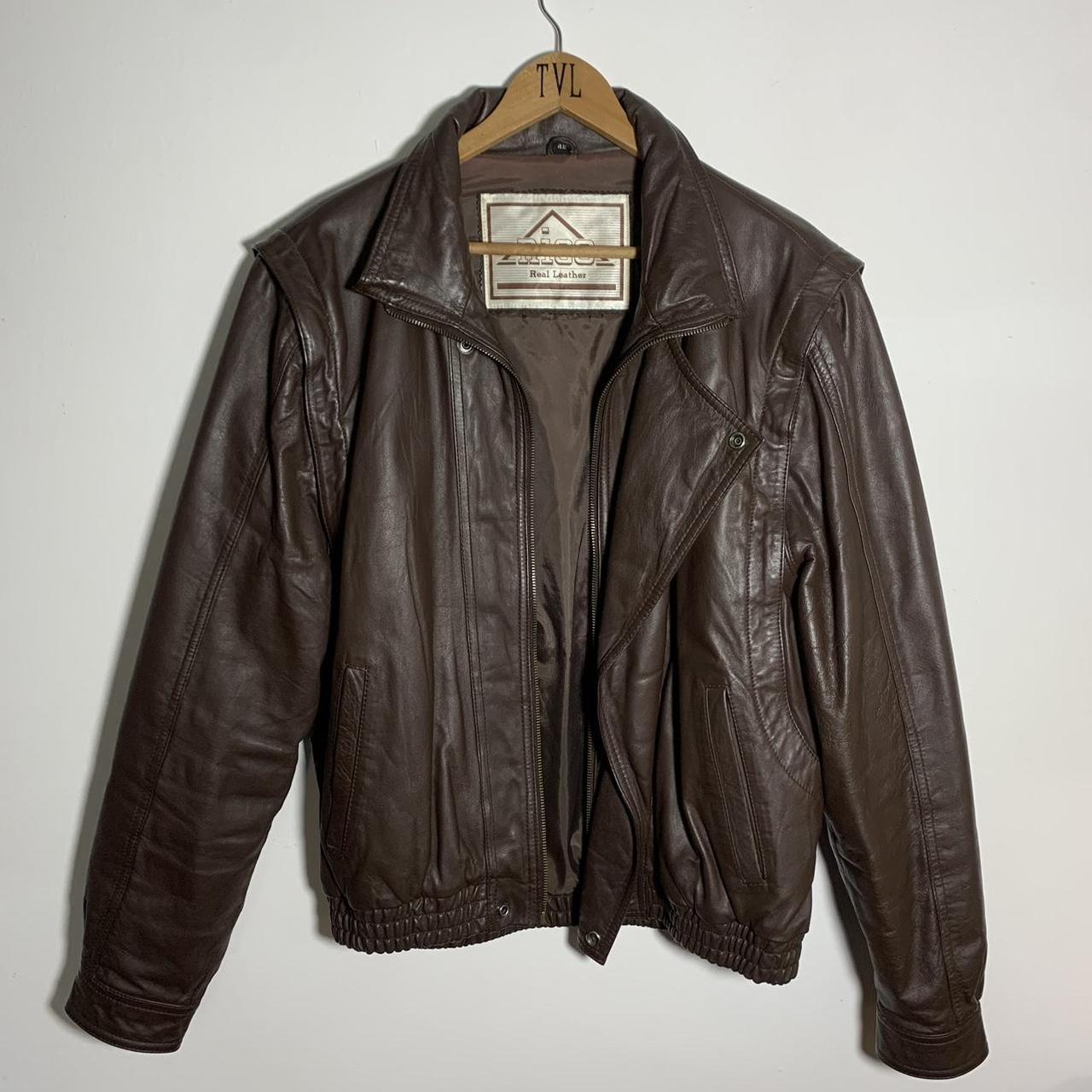 Nico 70s/80s vintage brown leather zip up bomber... - Depop