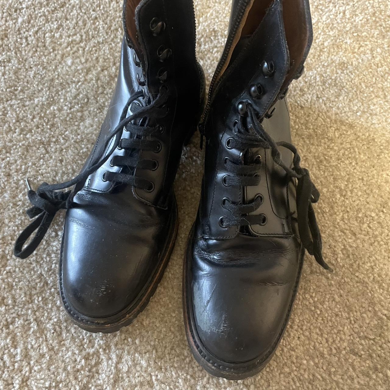 COMMON PROJECTS black leather combat boots, size... - Depop